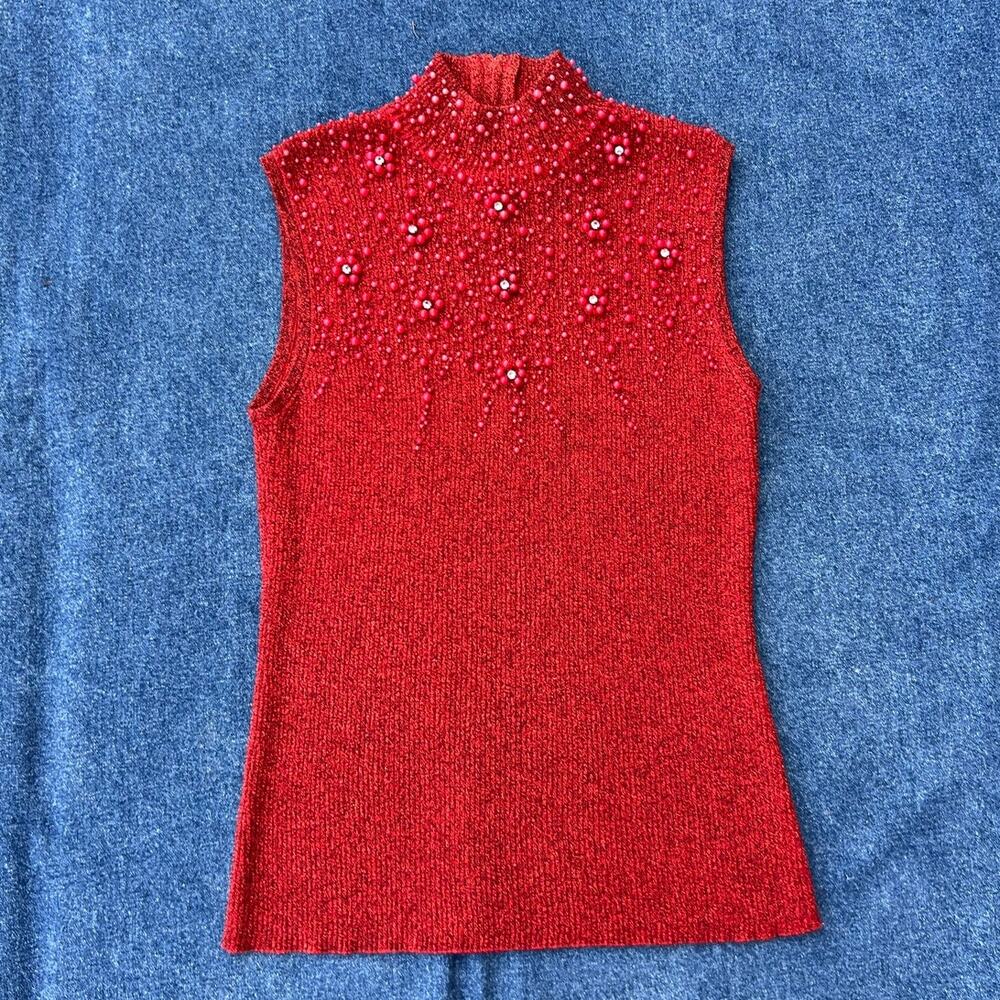 y2k Once Again beaded metallic high neck ribbed tank